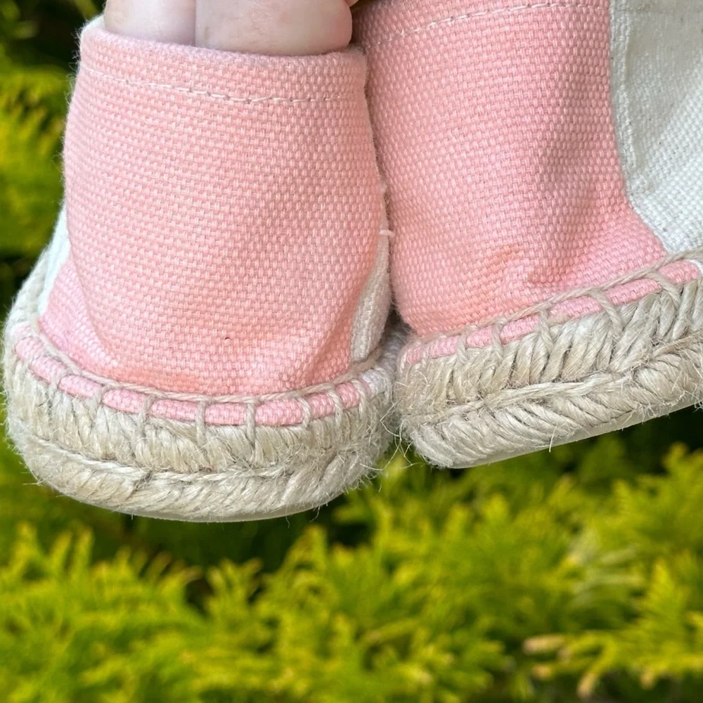 Soludos Barca Espadrille Peach and Cream Canvas Upper Flat Size 9 flawed